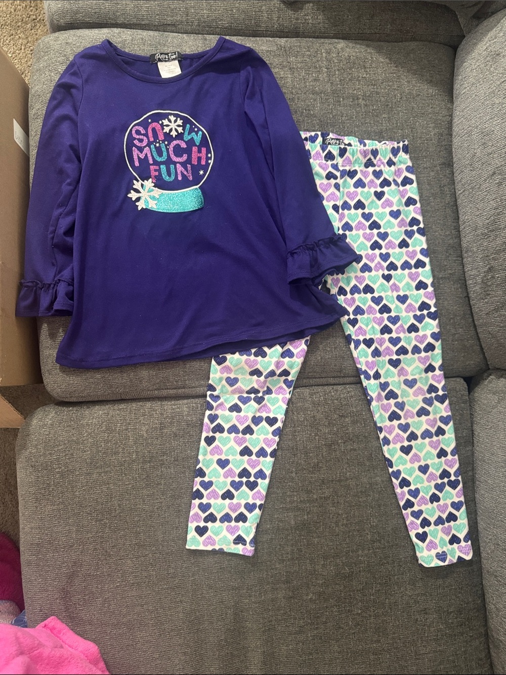 Girls Purple 'Snow Much Fun' Heart Print Pajama Set